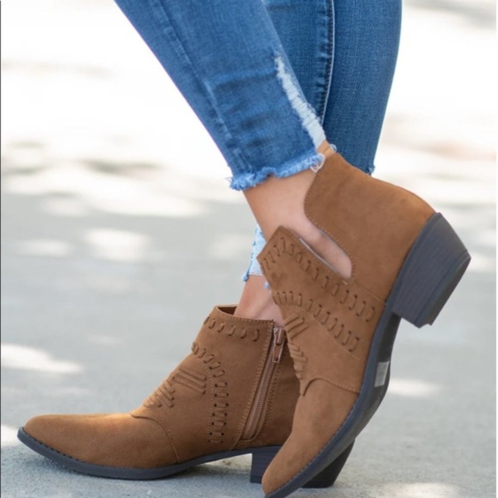Whipstitch Faux Suede Ankle Bootie